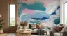 Teal Blue Pink Textured Cloudscape Abstract Wall Mural 7