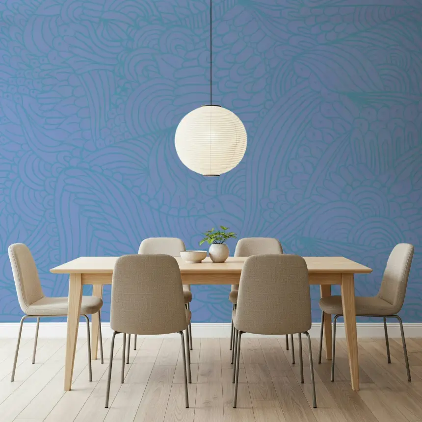 Azure Zen Doodle Wall Mural