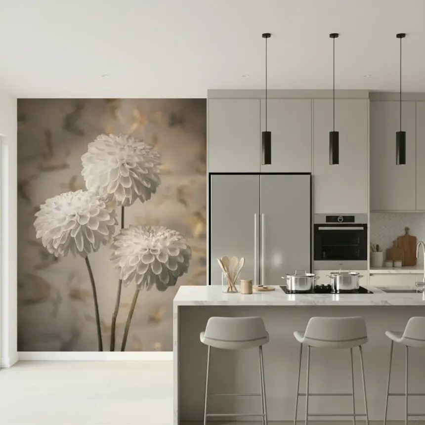 Beige Blooms Wall Mural