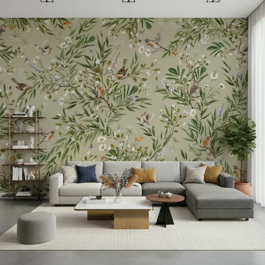 Birds & Blooms Wall Mural