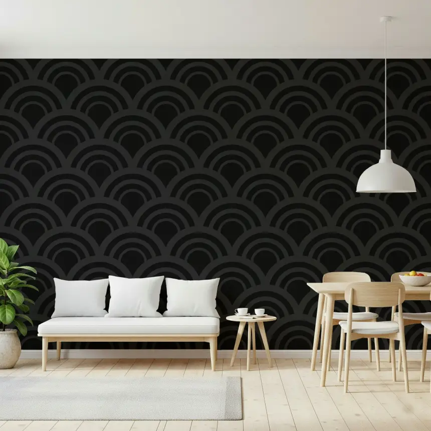 Black Charcoal Waves Wall Mural