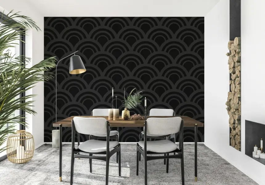 Black Charcoal Waves Wall Mural