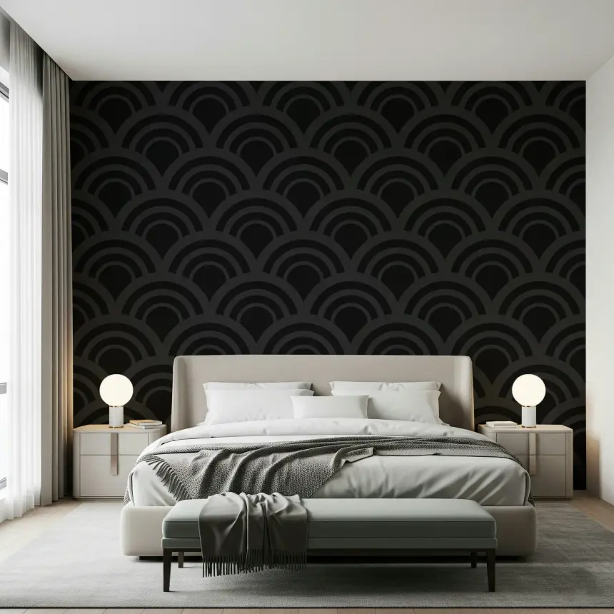 Black Charcoal Waves Wall Mural