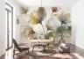 Ethereal Ochre Blue Wash Floral Wallpaper Mural 6