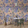 Elegant Blue Floral and Flying Bird Wallpaper 7