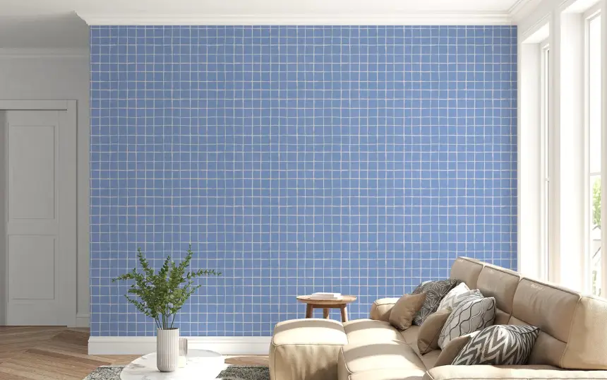 Blue Linen Check Wallpaper