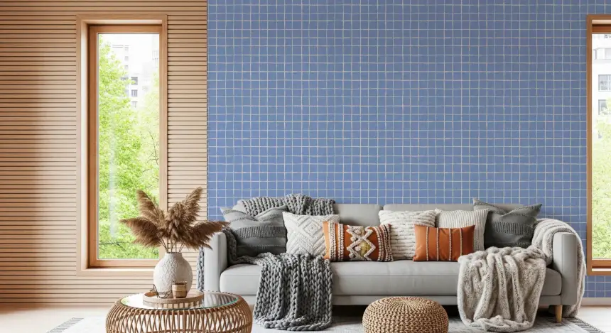 Blue Linen Check Wallpaper