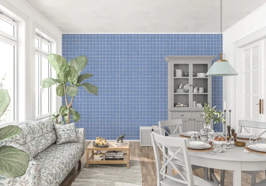 Blue Linen Check Wallpaper