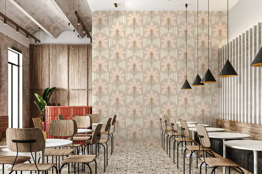 Blush Fronds & Stripes Wallpaper