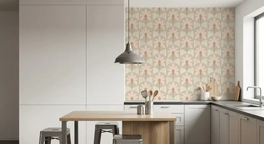 Blush Fronds & Stripes Wallpaper