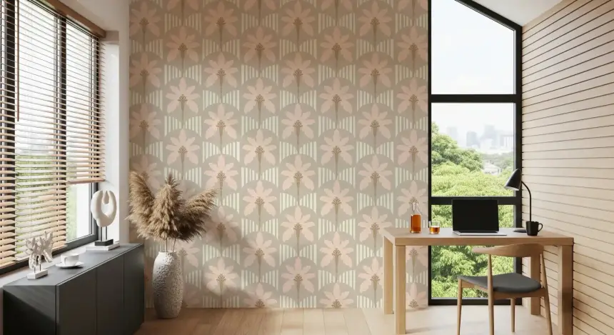 Blush Fronds & Stripes Wallpaper