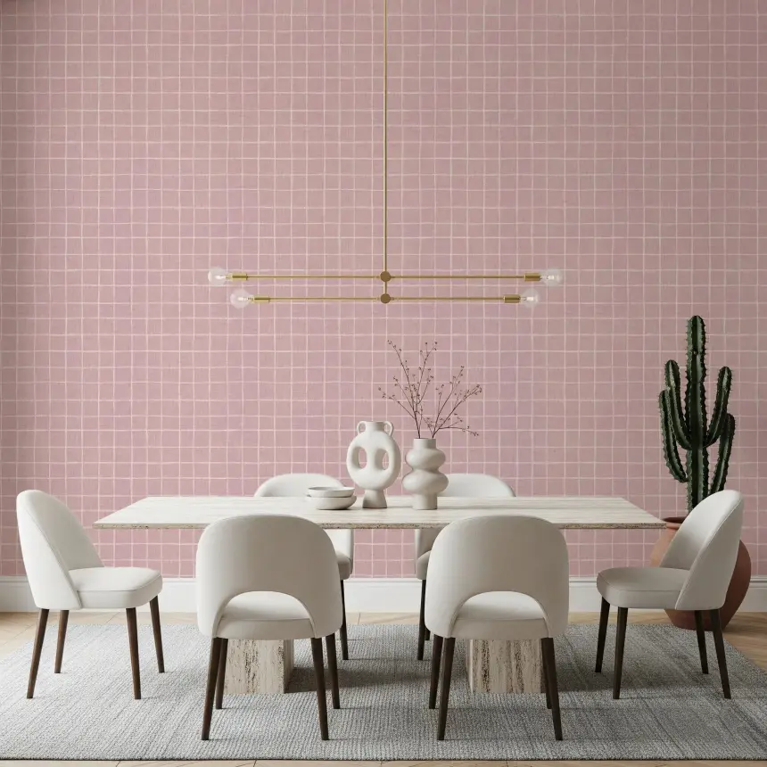 Blush Linen Grid Wallpaper