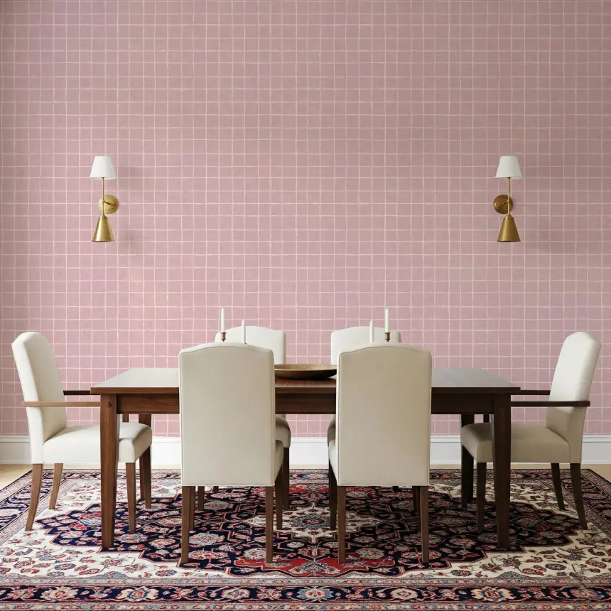 Blush Linen Grid Wallpaper