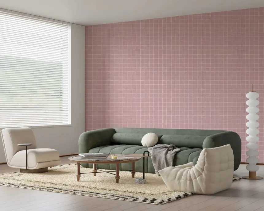Blush Linen Grid Wallpaper