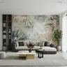 Ethereal Botanical Leaf Wall Mural with Distressed Texture 8