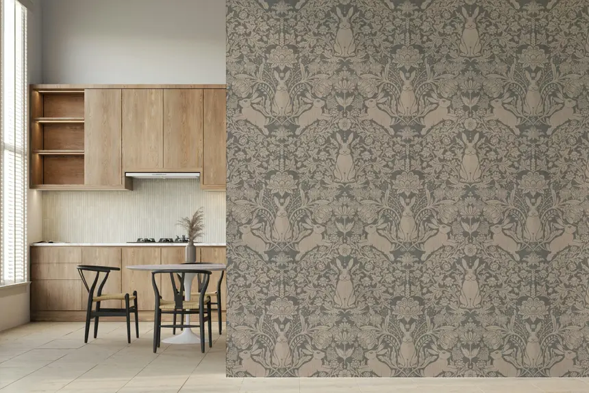 Bunny Bloom Damask Wallpaper