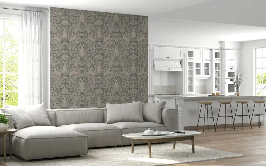 Bunny Bloom Damask Wallpaper