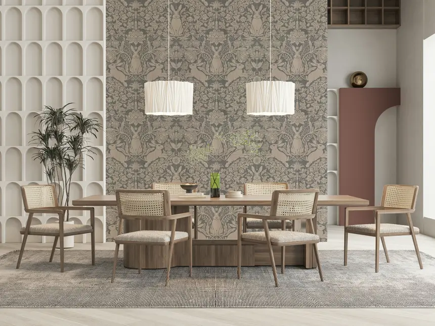 Bunny Bloom Damask Wallpaper
