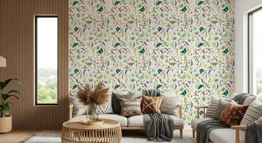 Butterfly and Blooms Wallpaper