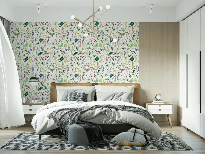 Butterfly and Blooms Wallpaper