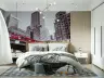 Monochrome Cityscape with Vibrant Red Train Wall Mural 6