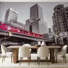 Monochrome Cityscape with Vibrant Red Train Wall Mural 7
