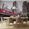 Monochrome Cityscape with Vibrant Red Train Wall Mural 8