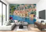 Pink Bougainvillea Harbor View Townscape Wallpaper Mural 8