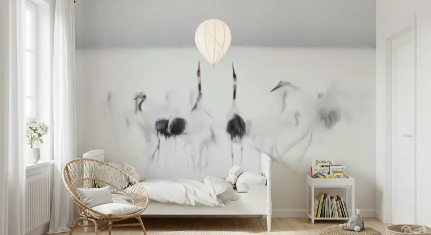 Crane Dance in White Wall Mural -2208006