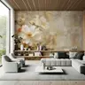 Elegant Ivory Peony Floral Wall Mural with Gold Texture 6