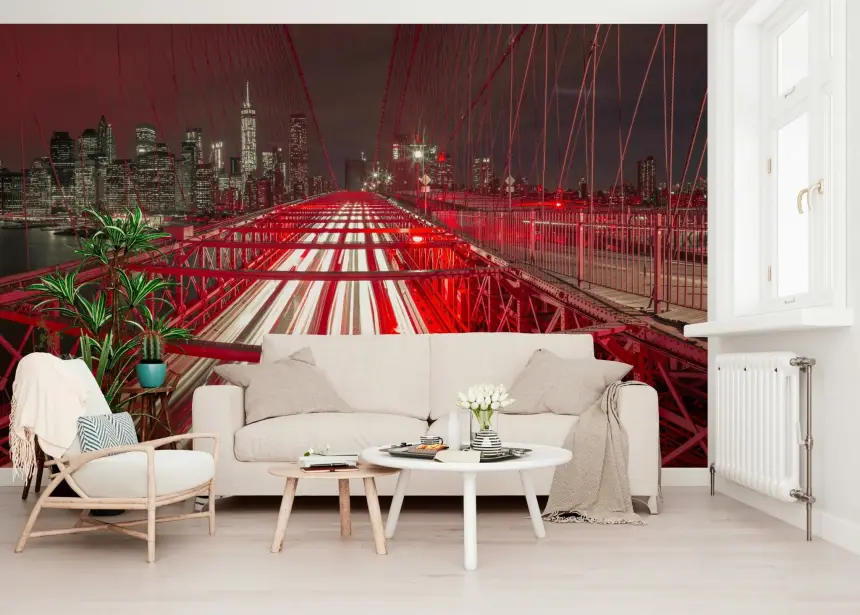Crimson City Lights Wall Mural