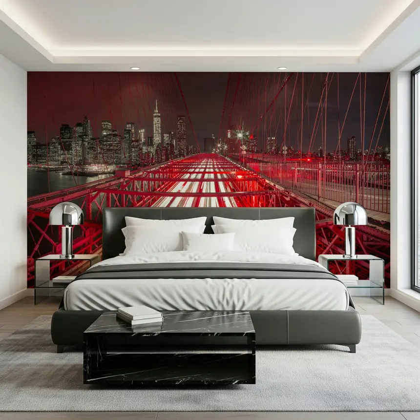 Crimson City Lights Wall Mural