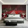 Brooklyn Bridge Red Cityscape Night Wall Mural 8