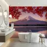 Red Maple Mount Fuji Lake View Wall Mural 8