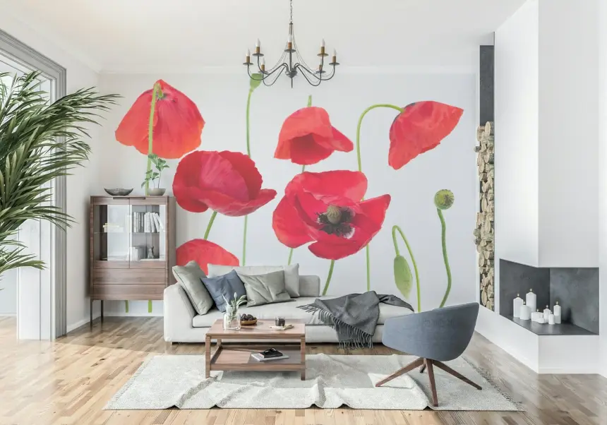 Crimson Poppy Field Wall Mural