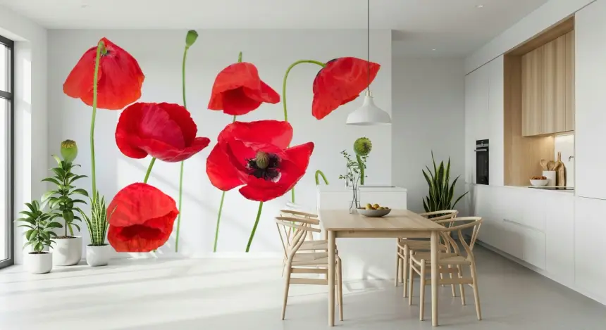 Crimson Poppy Field Wall Mural