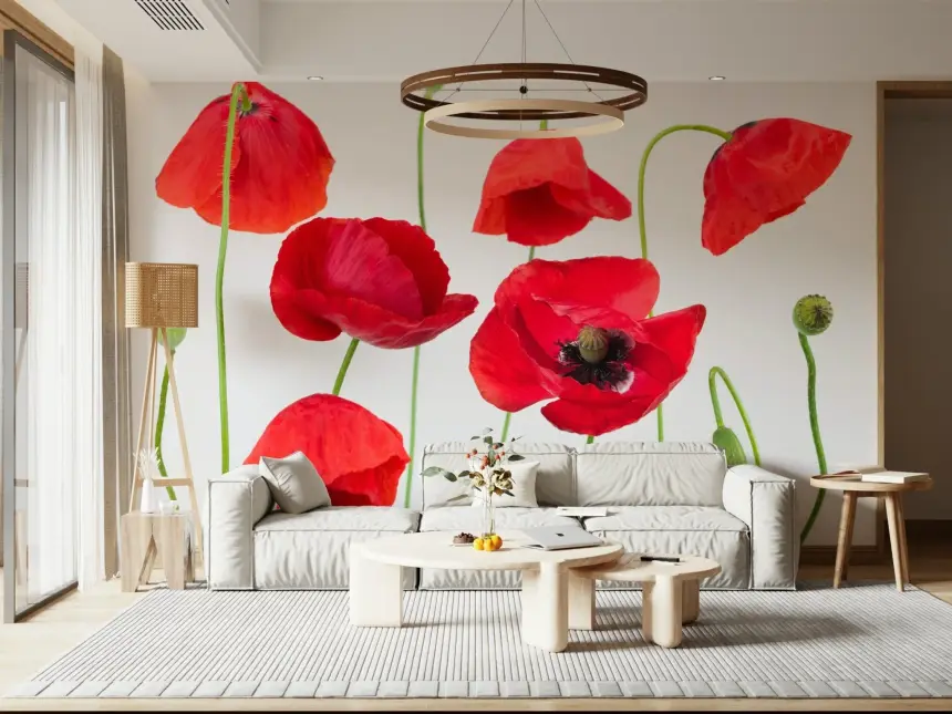 Crimson Poppy Field Wall Mural