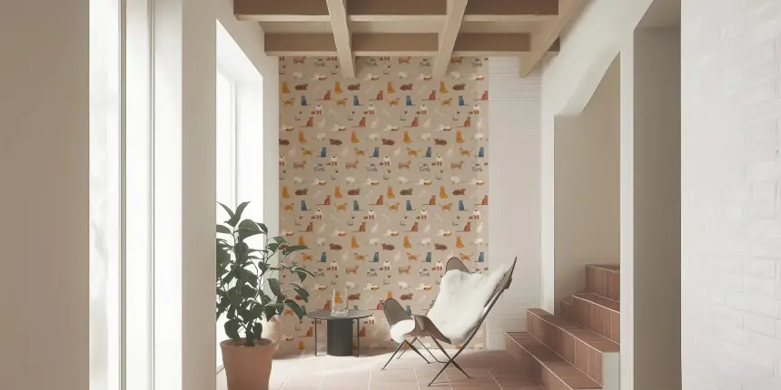 Curious Cats in Beige Wallpaper