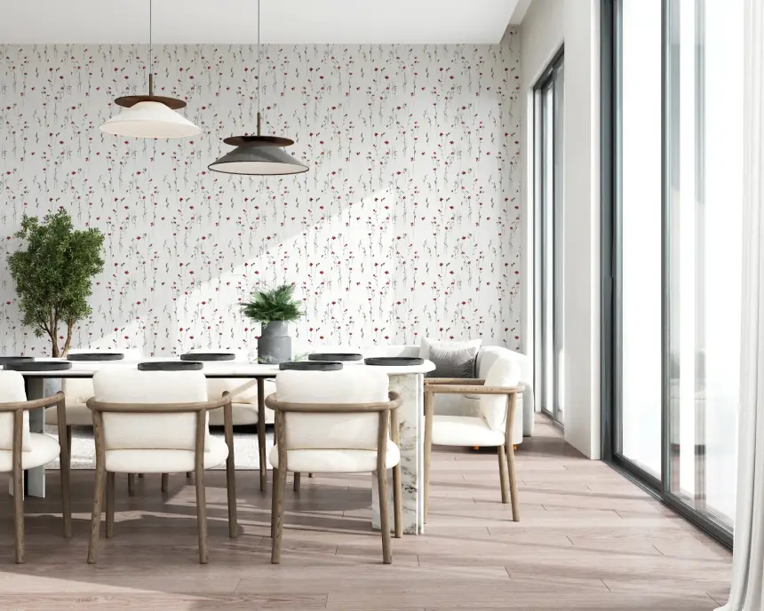 Dainty Scarlet Blooms Wallpaper