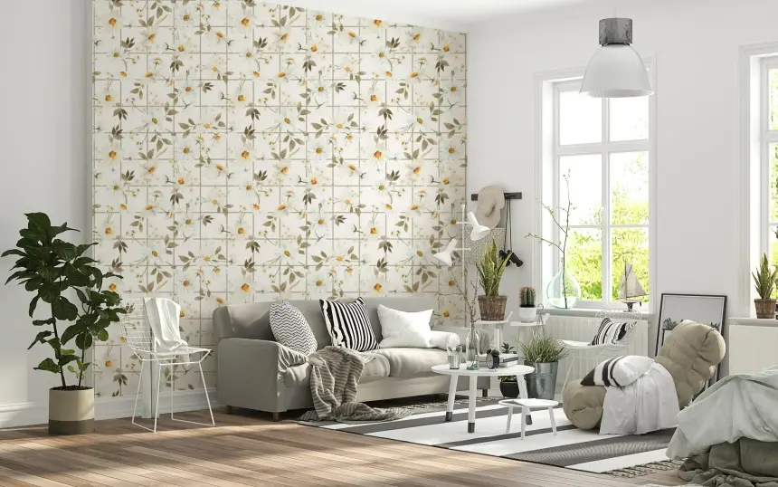 Daisy Window Panes Wallpaper