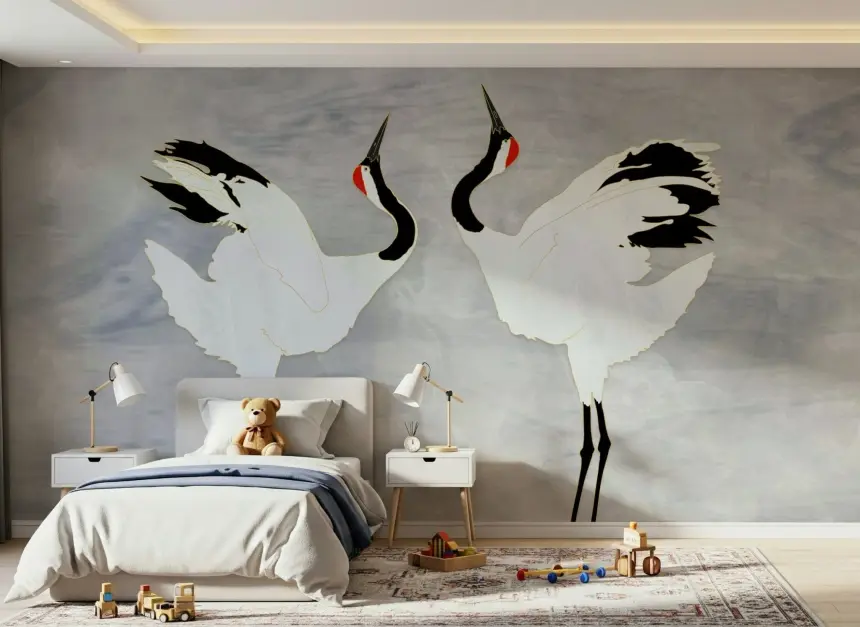 Dancing Cranes Wall Mural