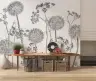 Monochrome Botanical Dandelion Wall Mural 7