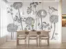 Monochrome Botanical Dandelion Wall Mural 6