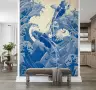 Ukiyo-e Inspired Blue Koi Fish and Waves Wall Mural 5