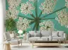 Giant White Floral on Teal Wall Mural 7