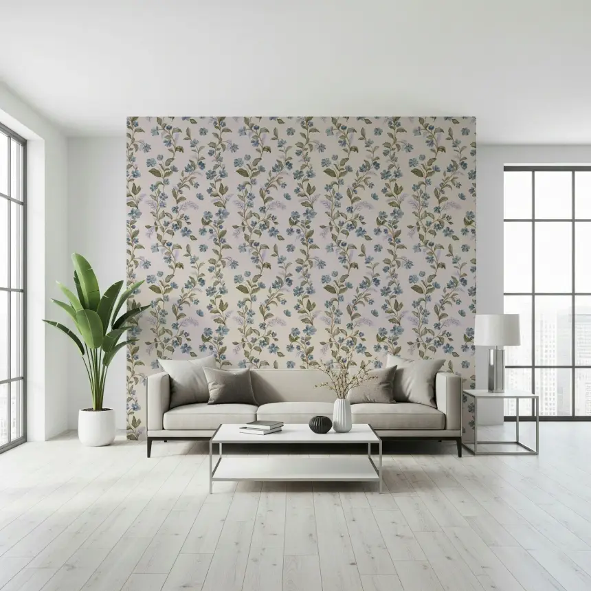 Denim Dreams Floral Wallpaper