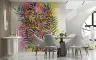 Teal Pink Yellow Layered Botanical Fronds Wallpaper Mural 7
