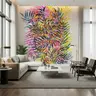Teal Pink Yellow Layered Botanical Fronds Wallpaper Mural 8