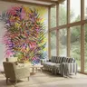 Teal Pink Yellow Layered Botanical Fronds Wallpaper Mural 6