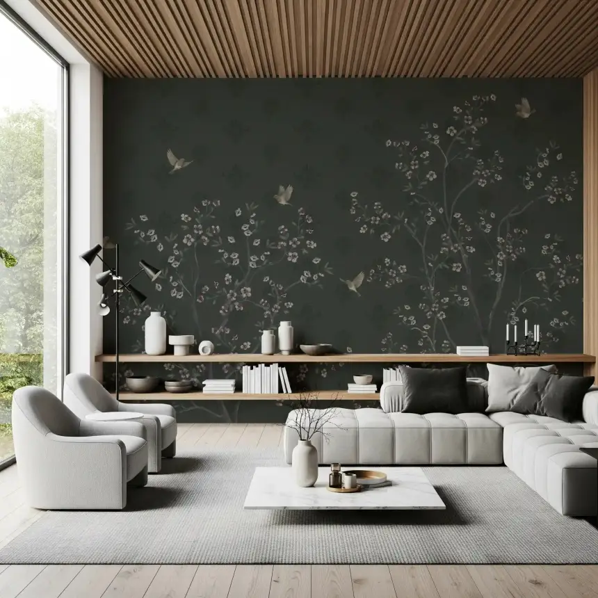 Elegant Avian Bloom Wall Mural